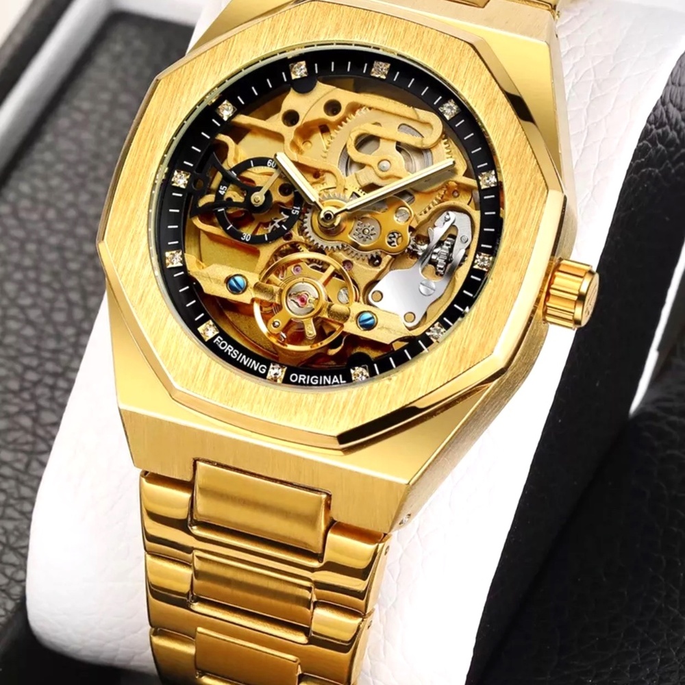 Men's Skeleton Mechanical Luminous Luxury Waterproof Octagon Shape Watch